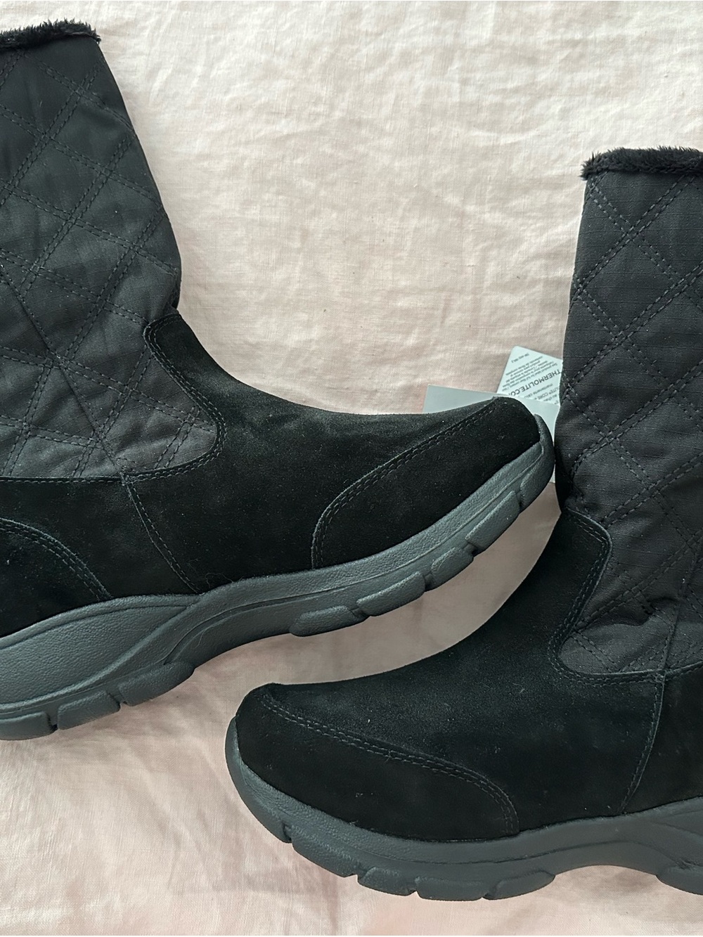 Lands' End Thermolite Black Quilted Faux-Fur Winter Boots 7.5